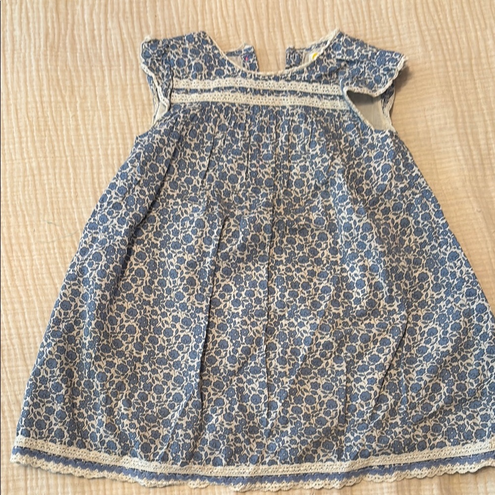 Baby Boden Floral Blue Sundress with Flutter Cap Sleeves